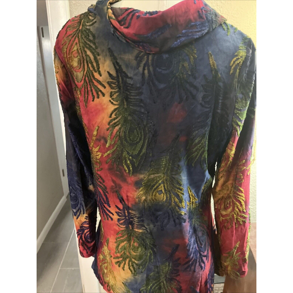 NWOT Medium Women’s Cowl neck Velvet Feathers Fall Colors Blouse By Kamana - Picture 9 of 11